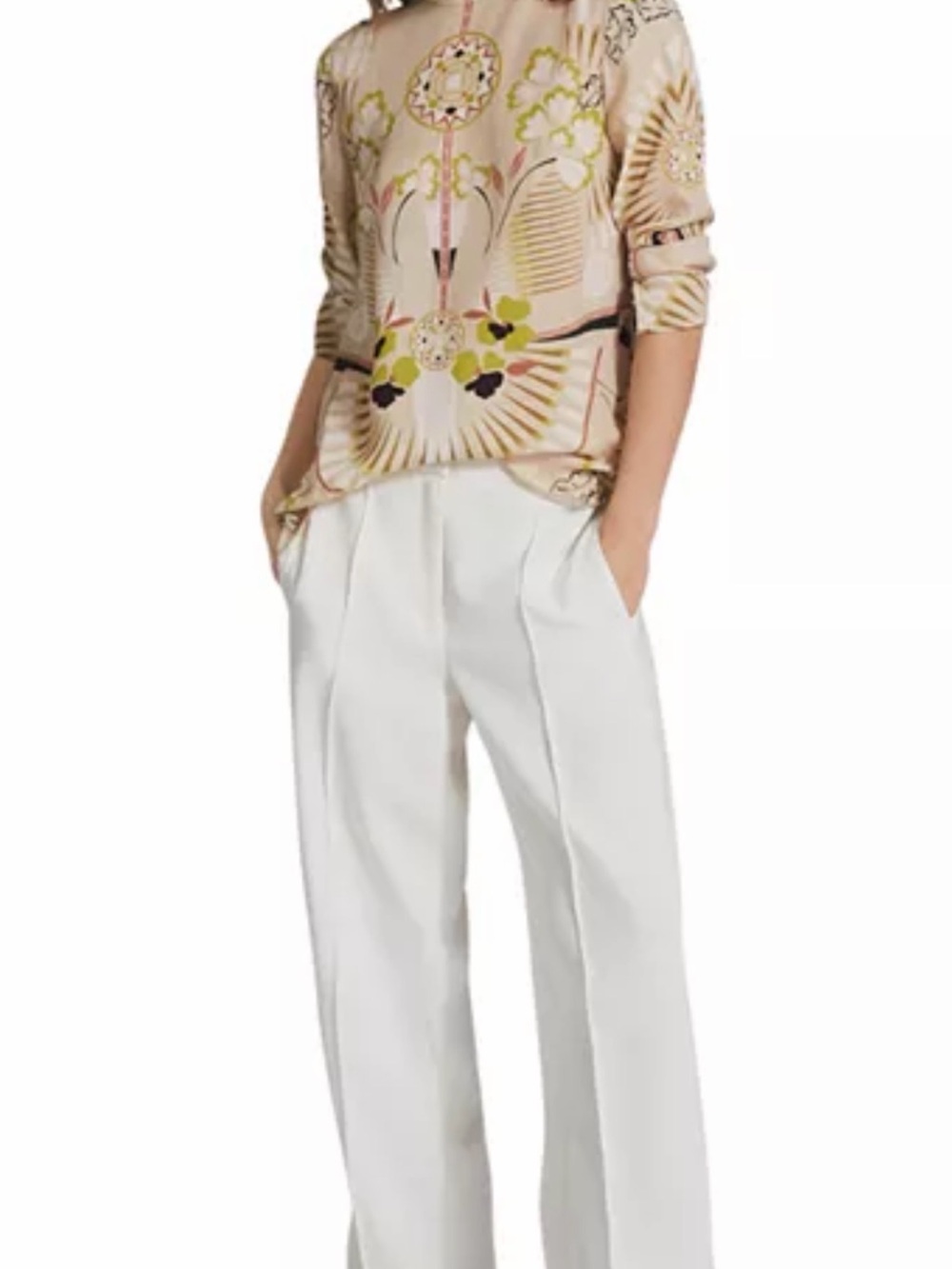 NWT Reiss Beige Blouse with Lime and Black Floral Motif